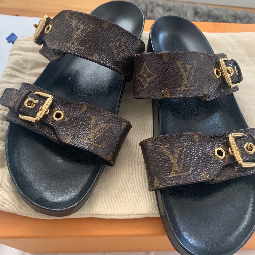 Louis Vuitton Monogram Bom Dia Sandals Size 37.5 - Picture 1 of 8